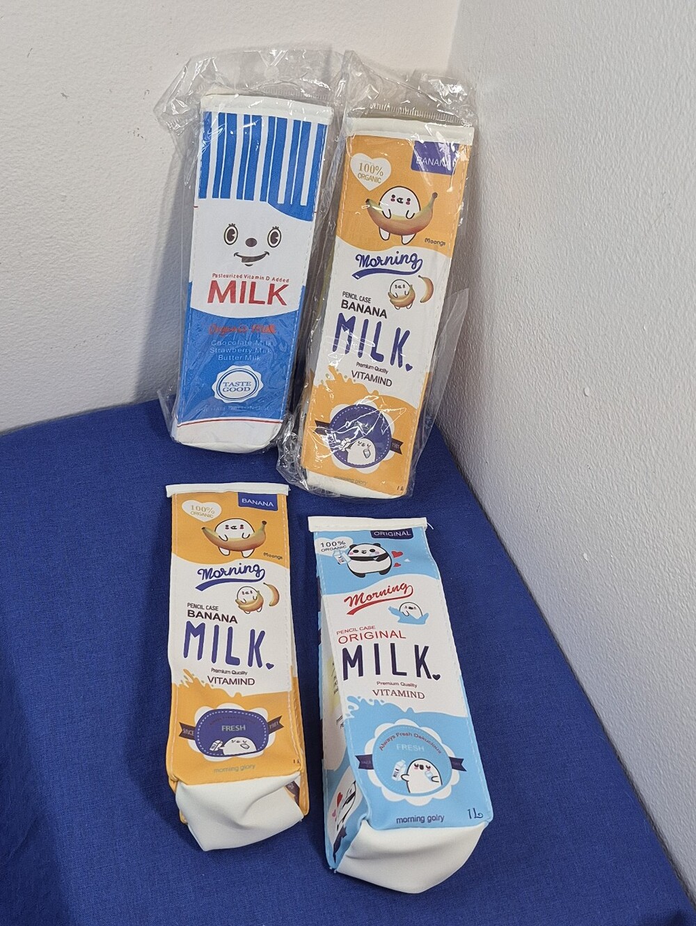 Lot of 4 Kawaii Milk Carton Zippered Pencil Cases New